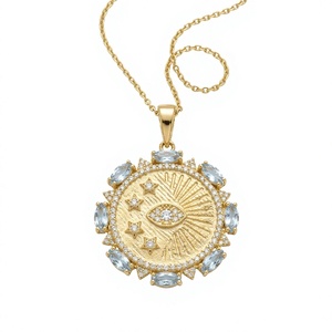 Collier pendentif de luxe en argent sterling S925 avec topaze bleue et zircon pour femme - Cadeau de mariage, bijoux de fête - Product Image 1