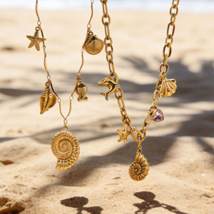 Collares de Moda Hawaiana de Verano, Joyería de Acero Inoxidable 316L, Collar de Concha Marina Chapado en Oro de 14k y 18k para Mujer - Product Image 1