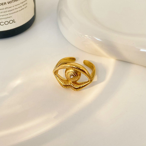 Nuovo Anello Minimalista in Stile Retrò con Occhio di Holus Placcato Oro in Acciaio al Titanio con Diamante, Gioielli alla Moda - Product Image 3