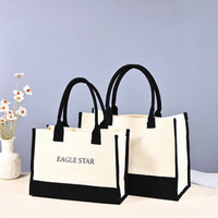 Tas Belanja Kanvas Tahan Air yang Kokoh dengan Logo yang Dapat Disesuaikan, Ramah Lingkungan, Desain Kontras Patchwork Hitam Putih, Tas Jinjing Kanvas