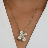 Moda 18K chapado en oro latón circón grande grueso Puff burbuja Chubby globo alfabeto inicial nombre letra colgante collar regalo