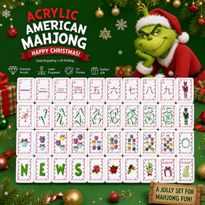 Juego de Mahjong Plegable Moderno al por Mayor, Fichas Acrílicas Verdes de 4 Capas de 1.42 Pulgadas, 160 Piezas, Tema Grinch de Feliz Navidad, OEM Personalizado - Product Image 2