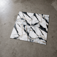 Carreaux de sol effet marbre noir et blanc pour la pièce, revêtement en porcelaine polie et émaillée, bande dorée, 600x600mm, salon, chambre