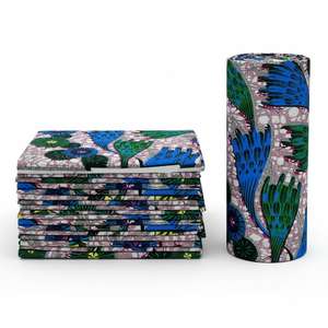 Tissu en satin ciré en stock, motif feuille <span class=keywords><strong>plume</strong></span>, écharpe en coton doux, tissu africain imprimé ciré, 100% cire véritable, tissu Ankara - Product Image 1