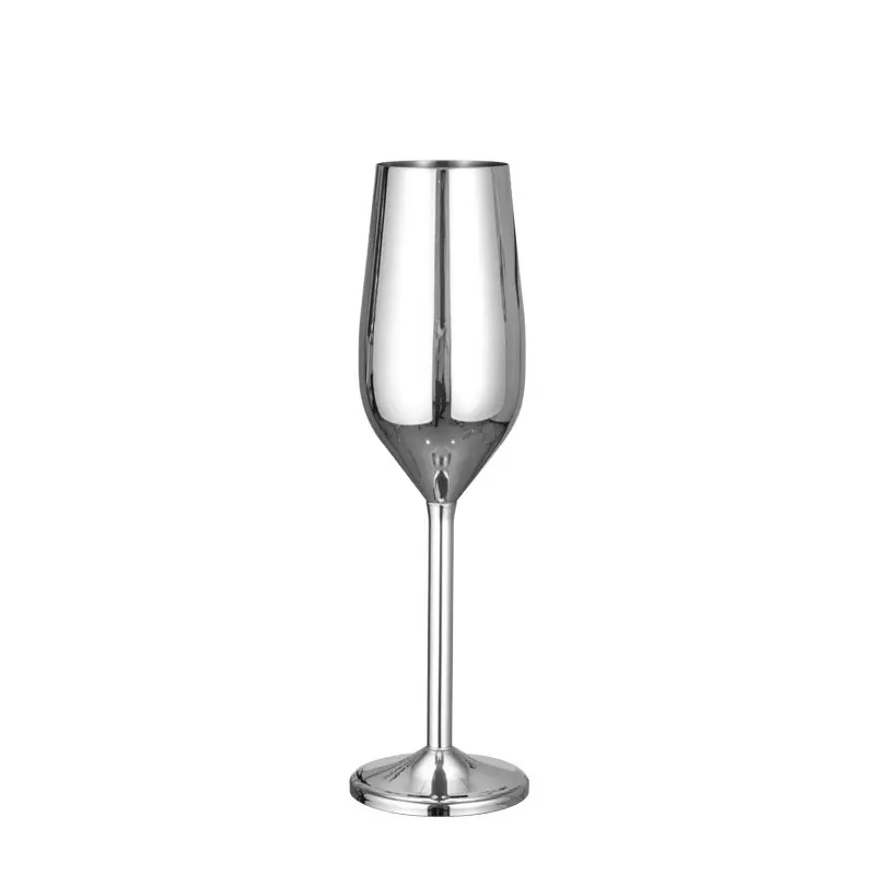 Hot Sale Set Of 2 Stainless Steel Champagne Flutes Glass 220ml Wedding Party Champagne Wine Glasses