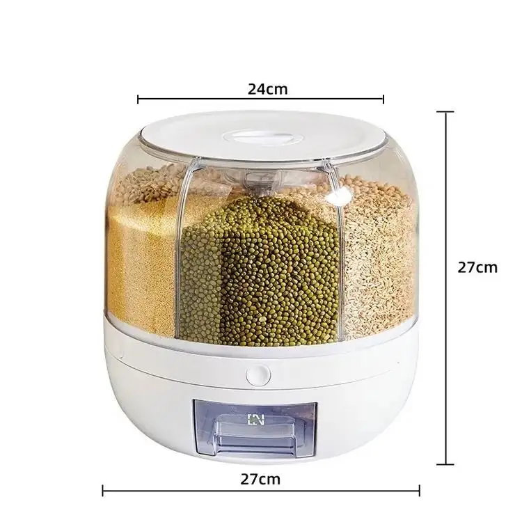 M0681 контейнер для хранения пищевых продуктов, кухонный влагостойкий 6-сетчатый автоматический вращающийся дозатор зерна для пищевых продуктов на 360 градусов