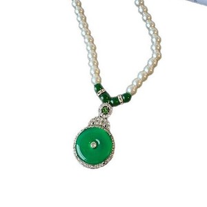 Green Chalcedony Pearl Necklace Water Drop Pendant Bezel Setting Daily Wear Gift Sweater Chain - Product Image 2
