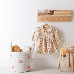 Cestos de Corda de Algodão Trançados para Organização com Flor 3D, Cesto de Roupa Redondo para Berçário, Cesto de Armazenamento Pequeno para Lavanderia - Product Image 3