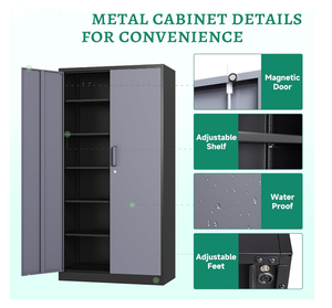 Armadietto di stoccaggio in metallo alto 72 "<span class=keywords><strong>36</strong></span>" 18 "con 2 porte e 4 ripiani grande armadietto di utilità per il Garage di casa e il bagno dispensa - Product Image 2