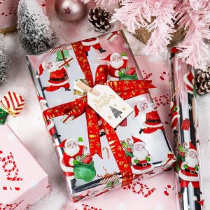 Yarcony Christmas <b>Wrapping</b> <b>Paper</b> Roll 17 In X 33 Ft Double Side Reversible Santa Theme Gift Wrap For Holiday Crafting - Product Image 2