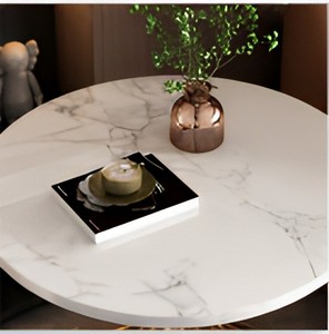 <b>Round</b> Marble Top Side <b>Table</b> with <b>Gold</b> Metal Pedestal Base Modern End <b>Table</b> for Living Room Bedroom Office Decor - Product Image 4