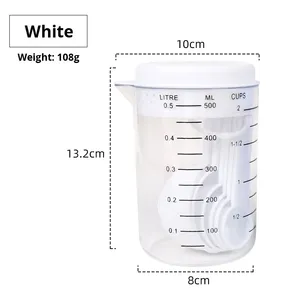 पैमाने 500 मिलीलीटर क्षमता के साथ प्लास्टिक मापने वाला चम्मच और कप सेट 7 पीसी बेकिंग उपकरण स्पष्ट निशान और सटीक माप - Product Image 6