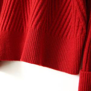 Suéter de Punto Rojo para Otoño e Invierno, Cuello Alto, Manga Larga, Holgado, Casual, para Mujer - Product Image 6