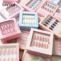 Easywell Vente en gros 30-32 pièces Ongles à presser de luxe Qualité salon Faux ongles artificiels Boîte d'emballage personnalisée et kits de préparation