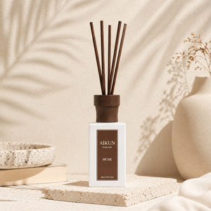 Aikun 145ml Square White Glass Sticker Logo Custom Scent Long Lasting Low MOQ Rust Gift Box <b>Reed</b> <b>Diffuser</b> Set for Office Buyer - Product Image 4