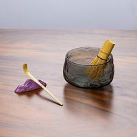 Ensemble de matcha en verre de style Japandi moderne, écologique, fait main, avec bols et fouet pour cérémonie du thé, qualité alimentaire, résistant à la chaleur, logo personnalisé