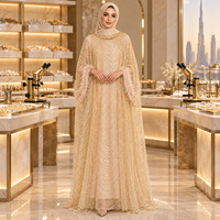 Abaya de luxe noire et or, ornée de perles, à manches cape, style modeste, maxi, pour soirée, kaftan musulman