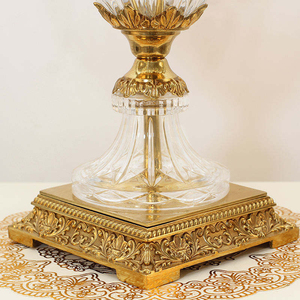Lampe <span class=keywords><strong>de</strong></span> table <span class=keywords><strong>de</strong></span> luxe en laiton et verre cristal, abat-jour cloche en tissu plissé, urne bleue cannelée classique, pour chevet, bureau, hôtel, villa, salon - Product Image 5