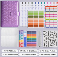 Carpeta de Presupuesto A6 con Cubierta de Corazón Morado, 12 Bolsillos, 12 Hojas de Presupuesto, 21 Pegatinas de Cuadrícula, Kit Completo de Organización de Finanzas