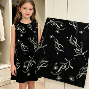 Tissu en <span class=keywords><strong>velours</strong></span> <span class=keywords><strong>noir</strong></span> A054 avec broderie élégante de feuilles argentées et de perles florales pour les nouveaux cheongsams chinois et les robes de soirée annuelles - Product Image 4