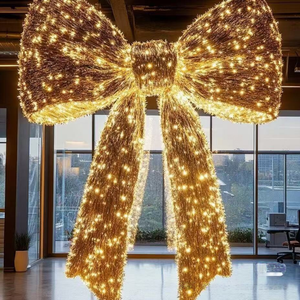 Christmas outdoor decoration <b>led</b> giant large <b>red</b> gold bow ribbon motif <b>light</b> for wall - Product Image 6
