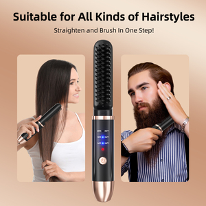 2-in-1 Cordless <strong>Mini</strong> Beard Flat Iron High Capacity 5000mAh LED Display <strong>Hair</strong> <strong>Straightener</strong> Comb for Beard <strong>Hair</strong> <strong>Straightener</strong> - Product Image 2