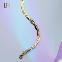 Vente en gros de bijoux en or 18 carats, chaîne réglable, bracelet en os de poisson, chaîne torsadée en or, double couche, chaîne plate en serpent, Au750