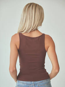 Gilet à col bateau côtelé avec logo personnalisé OEM ODM, avec rembourrage intégré, doux, respirant, mélange de rayonne et d'élasthanne pour femmes - Product Image 4