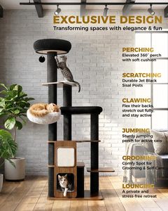 Modern Indoor <strong>cat</strong> Tree Tower Large <strong>cat</strong> <strong>Climbing</strong> <strong>Frame</strong> with Grab Posts and Perches Black Style Solid Construction and Stability - Product Image 2