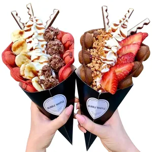 Khoai tây chiên Crepe Cone cup bong bóng Waffle bao bì hộp printon Takeaway tùy chỉnh logo bán buôn giấy kraft thực phẩm giấy <span class=keywords><strong>container</strong></span> - Product Image 1