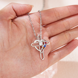 Collar con Cruz de Corazón de Amor Personalizado, Piedra de Nacimiento, Joyería de Fe Familiar, Cumpleaños, Día DE LA Madre, 1, 2, 3, 4, 5 y 6, para Mujer y <span class=keywords><strong>Abuela</strong></span> - Product Image 2
