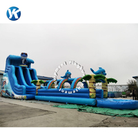Toboggan aquatique gonflable commercial et château gonflable avec zone de saut pour enfants et adultes - Étanche, capacité de 600 kg, garantie de 3 ans