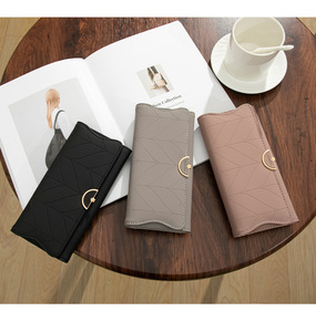 Trendy Women's Long Wallet Minimalist Geometric Design Tri-Fold PU <strong>Leather</strong> Card &amp; Coin <strong>Purse</strong> - Product Image 5