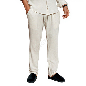 Ensemble chemise et pantalon en lin pour <span class=keywords><strong>homme</strong></span>, vente en gros d'usine, <span class=keywords><strong>tenue</strong></span> 2 pièces en lin pur avec logo personnalisé, respirant et décontracté pour commande en gros - Product Image 3