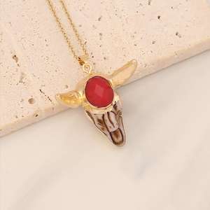 Colgante de cabeza de <span class=keywords><strong>toro</strong></span> de piedra natural de acero inoxidable, collar, joyería, playa, estilo bosniano - Product Image 4