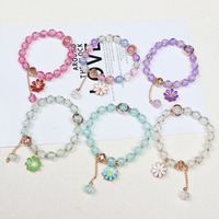 Nouveau Bracelet Unisexe en Verre Tressé à la Main, Motif Fleur de Marguerite Colorée, Pierres Naturelles, Cristal Fraise, Style Ins, Cadeau d'Été