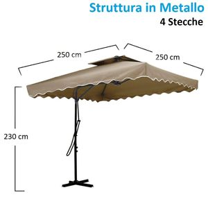 Ombrellone da Giardino Decentralizzato 250x250x230 Cm con Apertura a Leva, Base a Croce, Struttura Impermeabile, Riparo Solare - Product Image 2