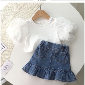 Nuovo Completo Estivo 2026 per Bambine, Set Due Pezzi con Camicetta in Chiffon Sottile a Maniche a Sbuffo e Shorts in Denim, Outfit Casual Quotidiano Carino per Bambine - Product Image 6