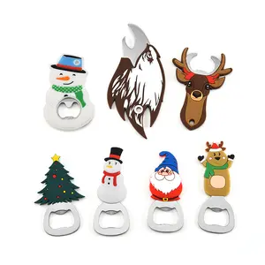 YD448 animali all'ingrosso regalo personalizzato manico di babbo natale apribottiglie di birra apribottiglie di natale pupazzo di neve in acciaio inossidabile in Silicone