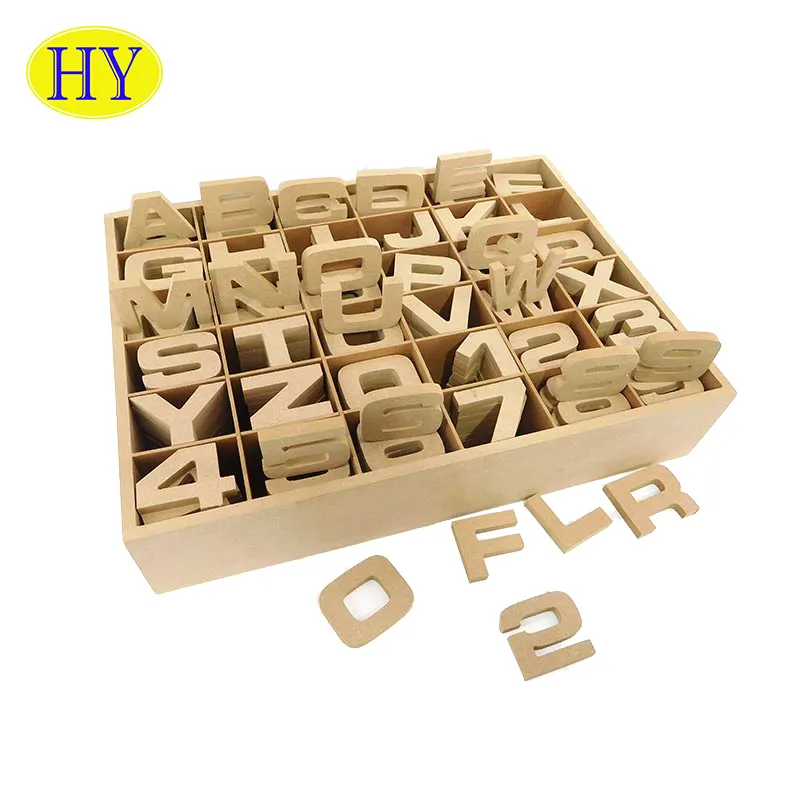 Letras de madera con números de MDF, venta al por mayor, personalizadas, sin terminar, CNC