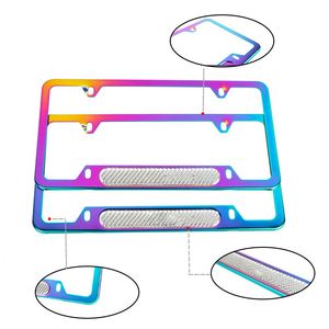 Coche tamaño EE. UU. Universal Acero inoxidable Neo cromo tostado azul Marco de soporte de <span class=keywords><strong>matrícula</strong></span> personalizado + pegatina de fibra de carbono - Product Image 4