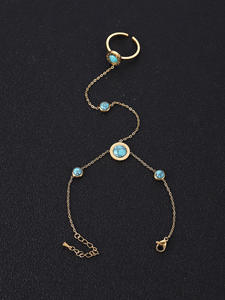 Mode à <span class=keywords><strong>la</strong></span> mode or <span class=keywords><strong>turquoise</strong></span> <span class=keywords><strong>pierre</strong></span> anneau bracelet anneau chaîne bracelet main chaîne or main chaîne en acier inoxydable non ternir - Product Image 6
