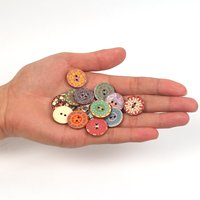 100 Buah Kancing Lukis Warna Campuran 2 Lubang Kancing Kayu untuk Jahit 20Mm 25Mm
