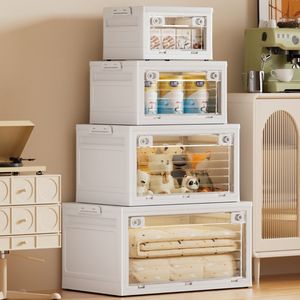 JIN GUAN Clear Stackable Storage Bins With <strong>Lids</strong> Foldable <strong>Plastic</strong> Storage <strong>Containers</strong> Collapsible Storage Boxes - Product Image 1
