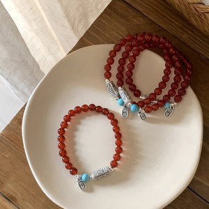 Red Agate <b>Beaded</b> <b>Bracelet</b> With Turquoise And 999 Pure Silver Charm For Women Chinese Style Jewelry Everyday Wear - Product Image 3