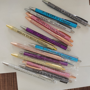 Set di 7 <span class=keywords><strong>Penne</strong></span> a Sfera Divertenti con <span class=keywords><strong>Glitter</strong></span> e Scritte, <span class=keywords><strong>Penne</strong></span> Settimanali per Scuola, Ufficio e Regali di Natale - Product Image 3