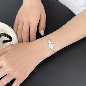 Dylam Charm Design Rhodium Rose Gold Plated Link Chain 5A Cubic Zirconia Shell Flower Pendant <b>Bangles</b> & <b>Bracelets</b> for Women - Product Image 6