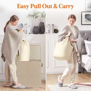 Double Laundry <b>Basket</b> with 2 Removable Bags 2 Section Laundry Bin with Handles for <b>Bathroom</b> Bedroom - Product Image 4