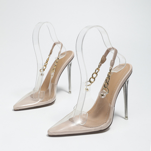 2023 Spring/Summer Collection Women's Transparent PVC Back Air Shoes Ultra High Heel Height Increasing New Pointed Chain Design - Product Image 1