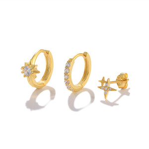 ROXI S925 Sterling <b>Silver</b> Fashion Simple Ins Style Zirconia Single <b>Earrings</b> 3 <b>Sets</b> of <b>Earrings</b> - Product Image 1